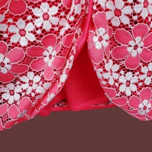 Madison Leigh Womens Short Sleeve Coral Pink White Floral Lace Dress Size 16 NWT - Picture 7 of 8